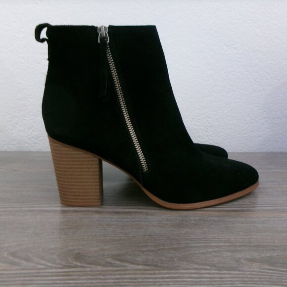 New SUSINA Black Genuine Suede Leather Boots Booties 10 High Heel Side Zipper - Picture 3 of 13